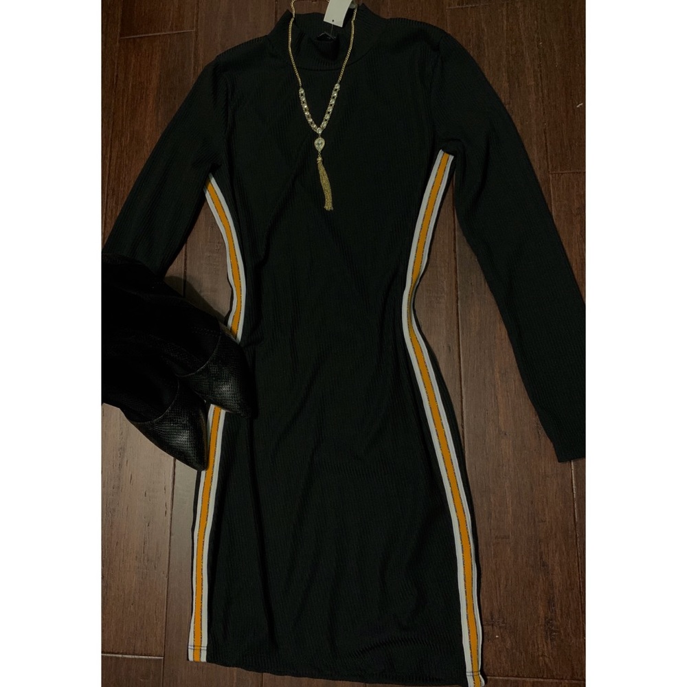 Black Side Stripe Sweater Dress